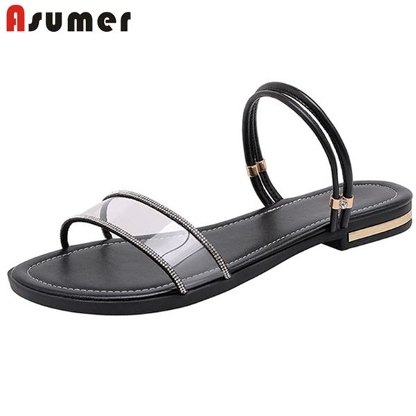 

asumer 2020 flat sandals women shoes pvc transparent summer beach sandals comfortable casual shoes woman big size 46 0925, Black