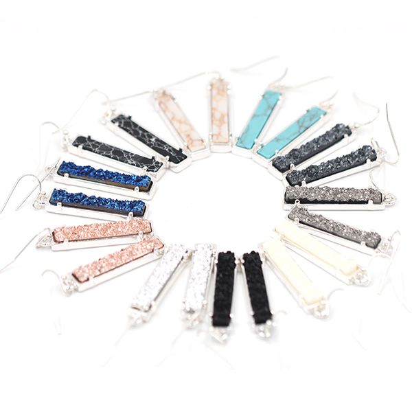 

2020 selling vertical bar quartz druzy dangle earrings for women earrings fashion jewelry, Silver