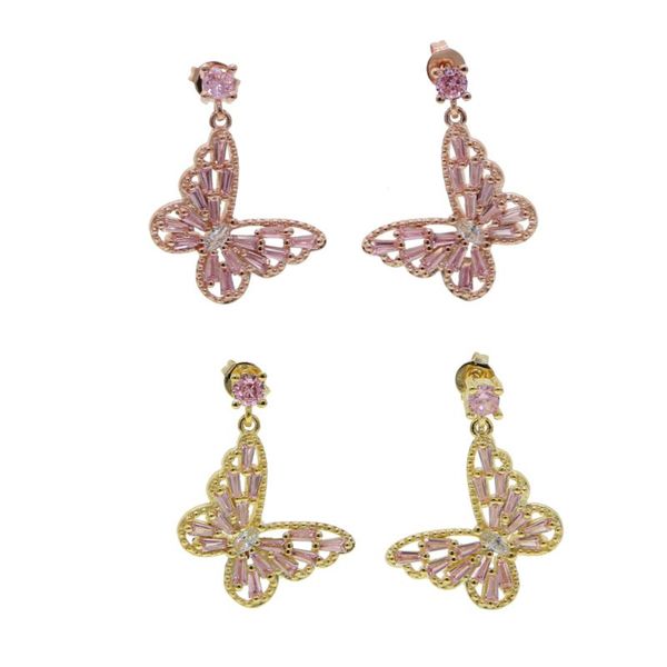 

dangle & chandelier pink earrings butterfly charm women clip on ear fashion jewelry cute drop mujer moda, Silver