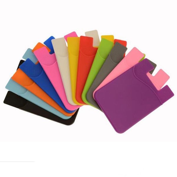 

universal phone soft silicone card slot cards pocket credit holder with 3m glue back cover portable card carrier