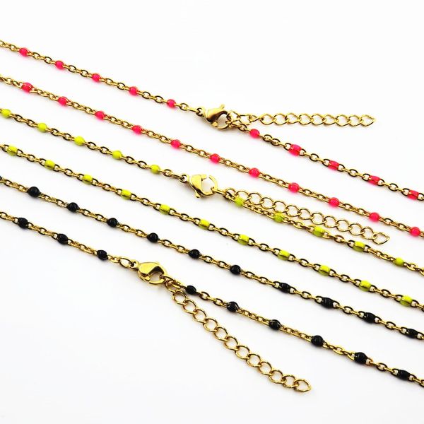 

gold-color red black green color stainless steel colorful chain neckalce for women gift jewelry, Silver
