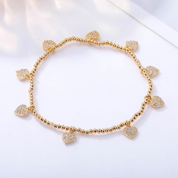 

cz heart charms bracelet gold silver color elastic beads chain zircon women's jewelry joyas de mujer dropshipping, Golden;silver
