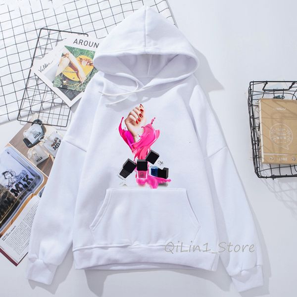 

pink vogue nail polish printed womens sweatshirt 90s hipster winter autumn tumblr clothes hat hoody ladies streetwear moletom, Black