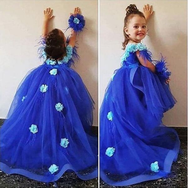 

royal blue tulle girls pageant dresses long train flower girl dresses girls pageant dresses 2020 vestidos de noche, White;blue
