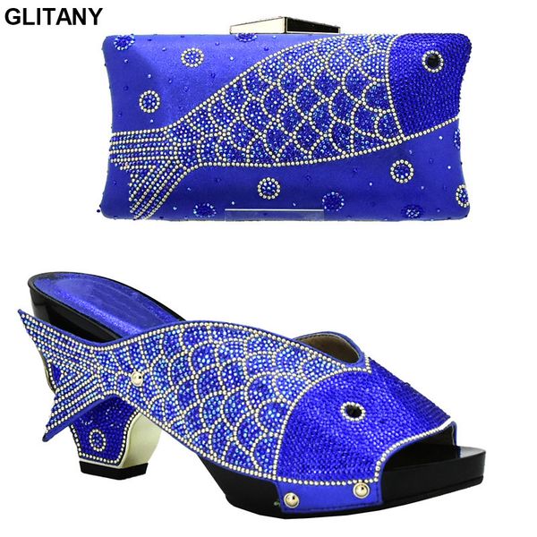 

new arrival royal blue color shoes and bag set african sets 2020 italian shoes with matching bags for wedding italy party, Black