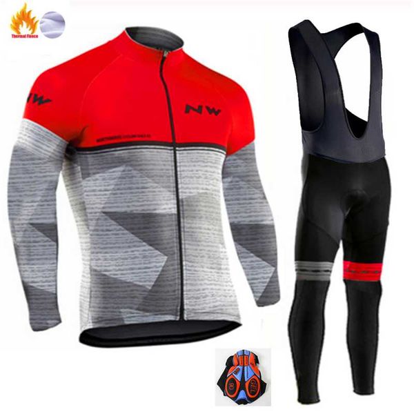 

2020 pro nw men long sleeve cycling clothing ropa ciclismo invierno hombre winter thermal fleece cycling jersey bib pants set, Black;blue