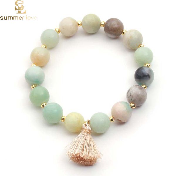 

boho tassel charm bracelet fashion multi faceted cutting&smooth round beads beaded bracelets for women elegant femme jewelry, Black
