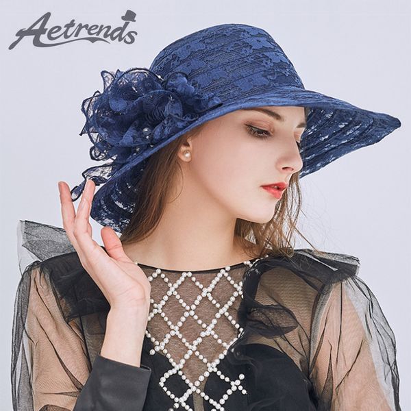 

wide brim hats [aetrends] vintage floral lace net yarn sun for women summer foldable outdoor travel beach caps z-6474, Blue;gray