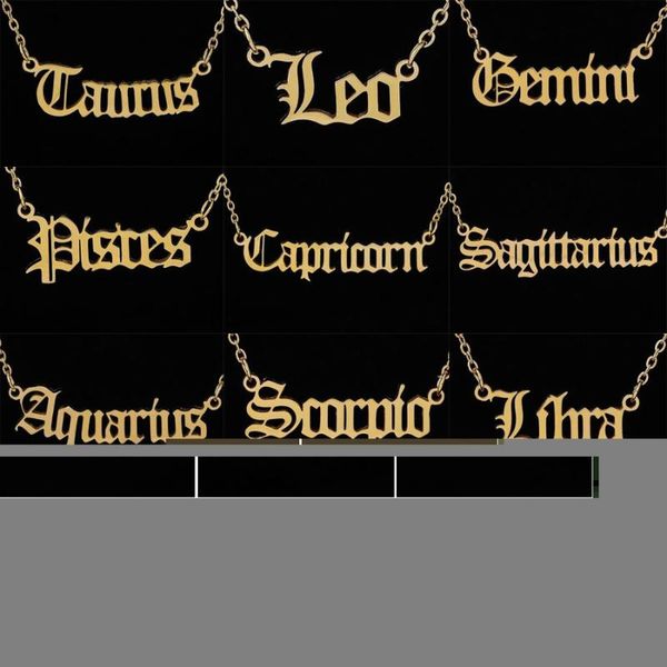 

pendant necklaces personalize jewelry leo zodiac sign astrology necklace star 12 constellation old english letter aries gift, Silver