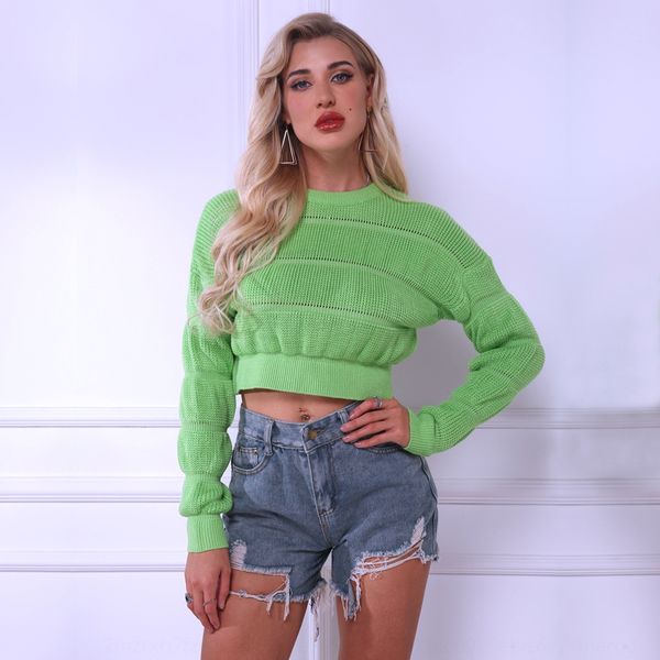 

2020 spring and autumn new women's fluorescent solid color round neck 1035 2020 spring and autumn new women's fluorescent solid sw, White;black