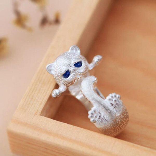 

cluster rings 925 sterling silver sweet little cute cat animal female finger promotion jewelry women open party ring never fade, Golden;silver
