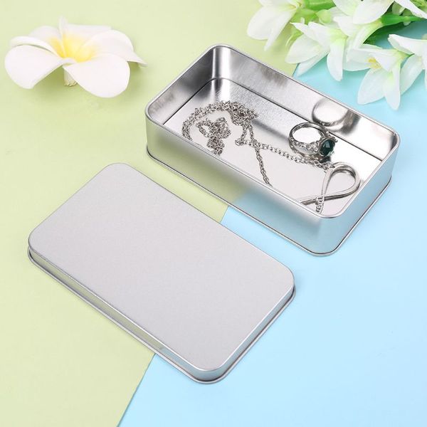 

rectangular organizer case storage box small metal can storage box silver for currency money candy keys y5le