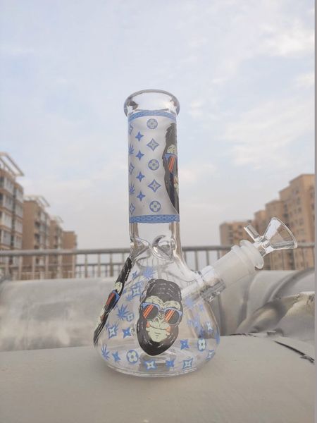 Karanlık Sigara Blue Monkey Gorilla Glass Beher Bong Cadılar Bayramı Nargile Su Borusu Dab Rig Percolator Cam yılında 8 İnç 20cm Glow