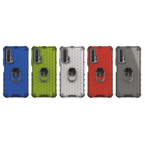 

shockproof honeycomb tpu clear slim phone case for honor 20 pro with metal magnetic ring holder full body protection cover case