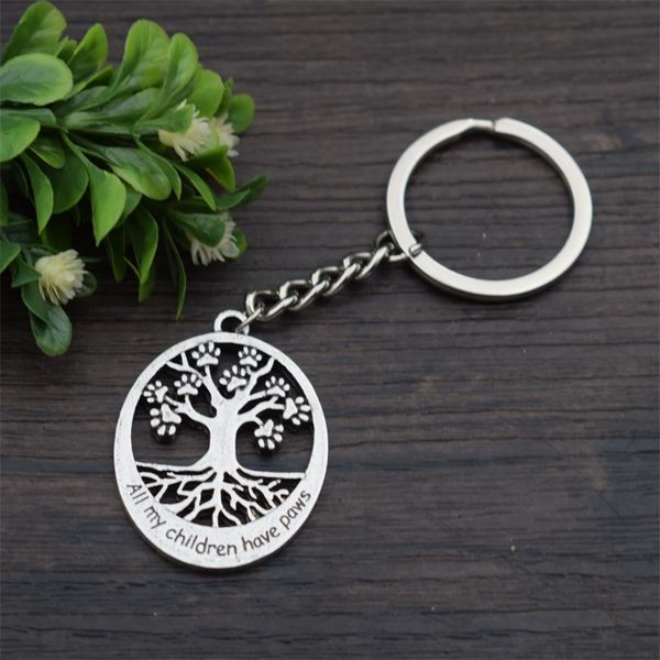 

12pcs tree of life print keychain engraved with all my children have paws family blessing lucky gifts, Silver