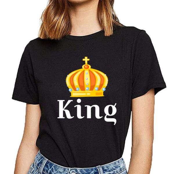 

t shirt women king and queen design black print female tshirt