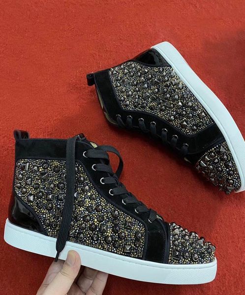 

originals pik spikes & strass high casual shoes men red bottom sneakers outdoor skateboard walking luxey party wedding with box,eu47, Black