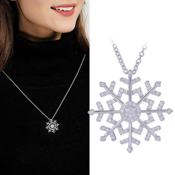 

fashion women crystal zircon snowflake pendant necklace new year gifts jewelry christmas valentine's day, Silver
