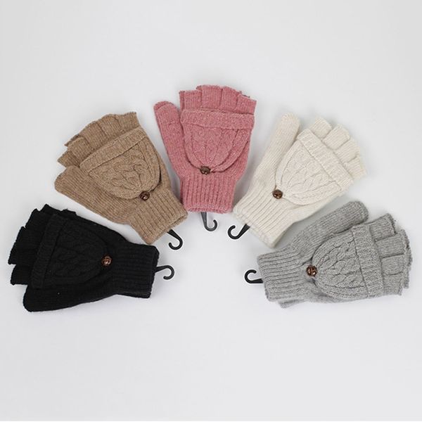 

women fingerless gloves girls mittens wool knitted exposed finger gloves multi color winter warm for women, Blue;gray