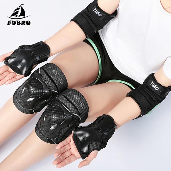 

elbow & knee pads extreme sports safety guard 6 in 1 set wrist child roller skates skateboarding skiing protection, Black;gray