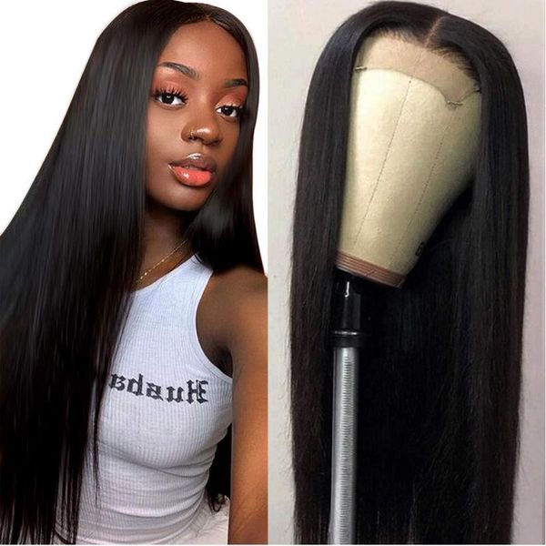 

human hair wigs silky straight wigs 4*4 lace pre plucked branzilian hair remy lace closure wig 8 -30 inch 150% density, Black;brown