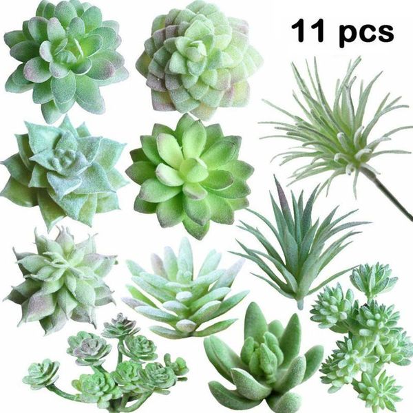 

decorative flowers & wreaths 11pcs artificial green flocking succulent plants diy home garden office wedding decoration mini bonsai plante
