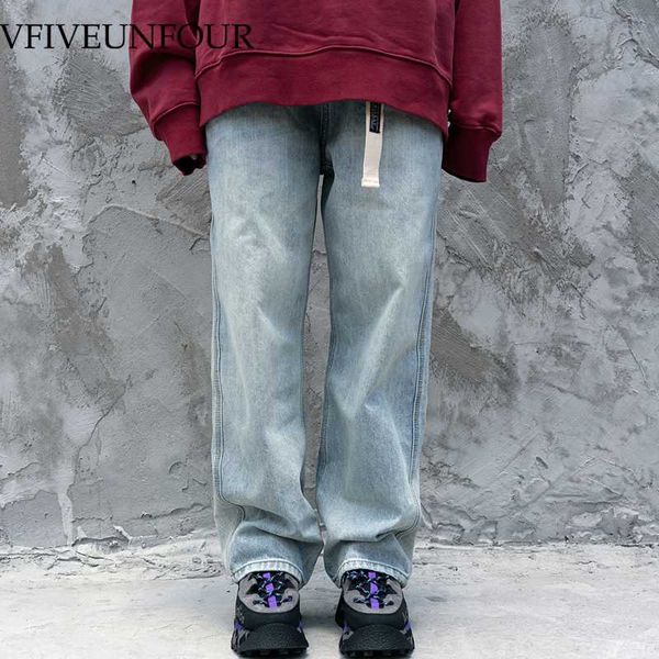 

vfive unfour 2020 jeans hip hop casual straight denim pants streetwear men fashion hipster punk rock trousers male jeans, Blue