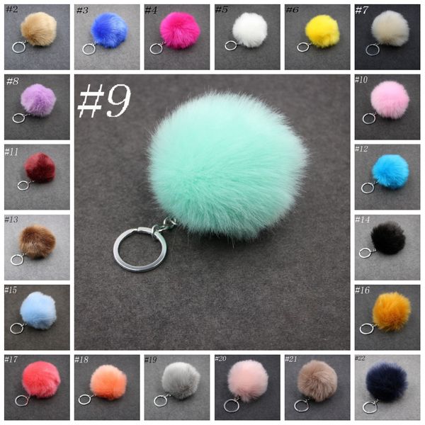 

3.15 inch fluffy faux rabbit fur ball charm pom pom car keychain handbag key ring 24 color fba drop shipping c95q, Silver