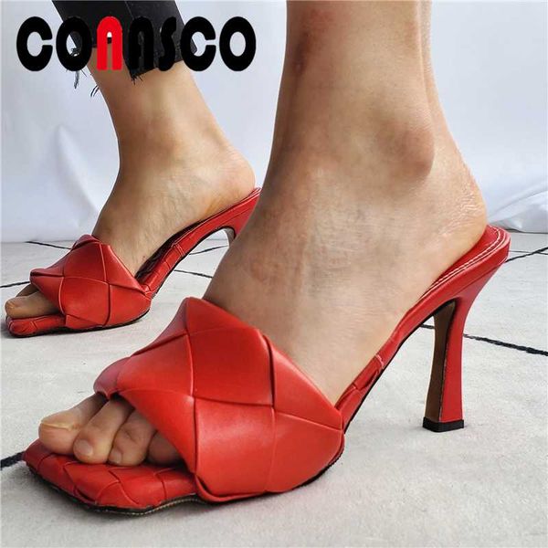 

conasco women sandals fashion woven high heels slippers summer women pumps wedding night club concise casual shoes woman, Black