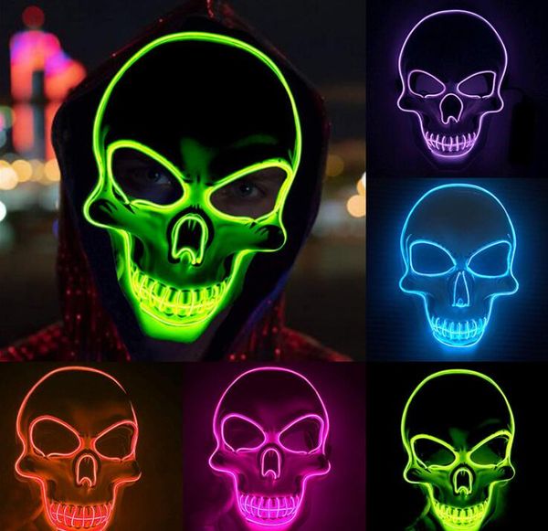 La maschera luminosa a LED di Halloween illumina gli strumenti del costume cosplay al neon del partito Maschere da ballo incandescenti dell'orrore del partito