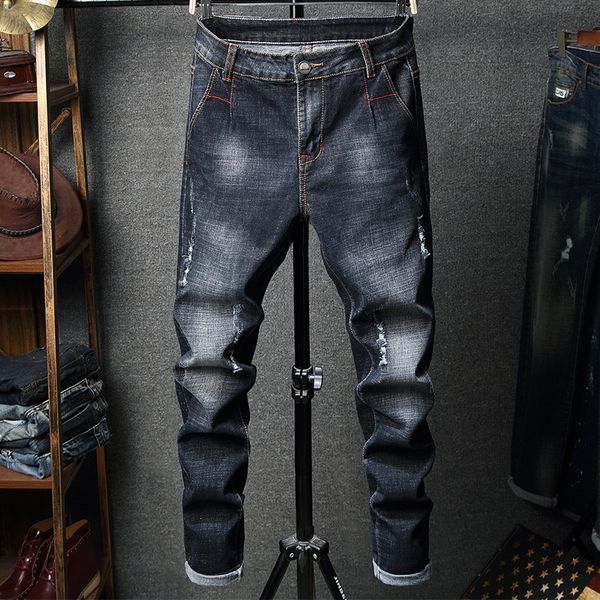 

men's jeans speed sell pass men stretch hole of cultivate morality fashion casual pants, Blue