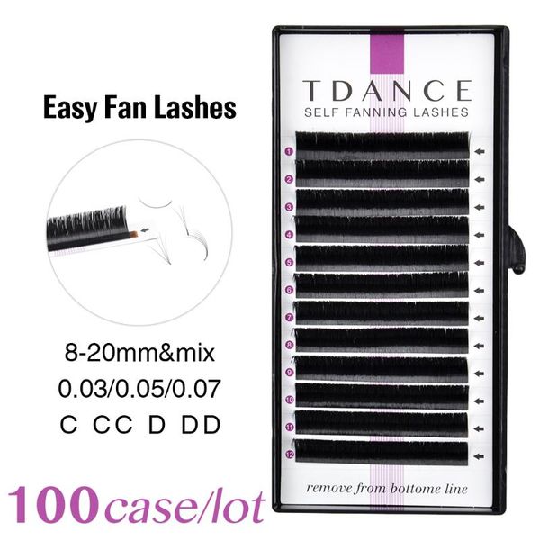 

tdance 100pcs/lot rapid blooming volume eyelash extensions self fanning fast fan individual lashes rapid automatic blooming