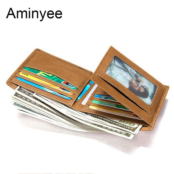 

wallets aminyee men card holder wallet short bifold cow leather purses mini fashion multi-function coin cash bag money, Red;black