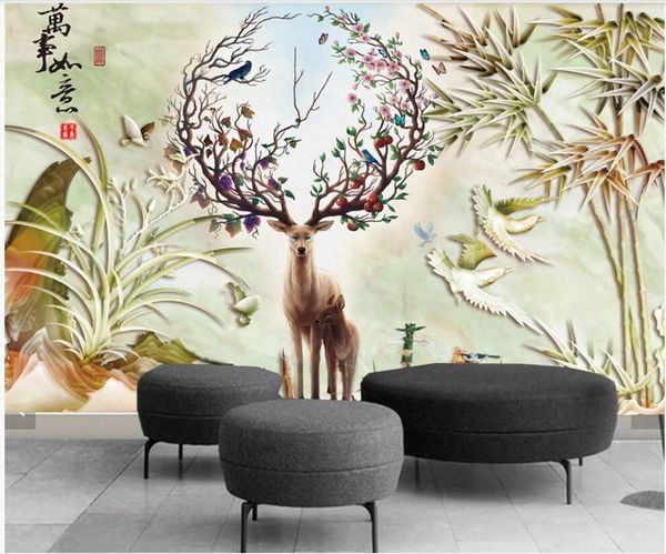 

3d p wallpaper custom mural chinese style jade carving elk orchid bamboo home decor p wallpaper for walls 3 d in the living room