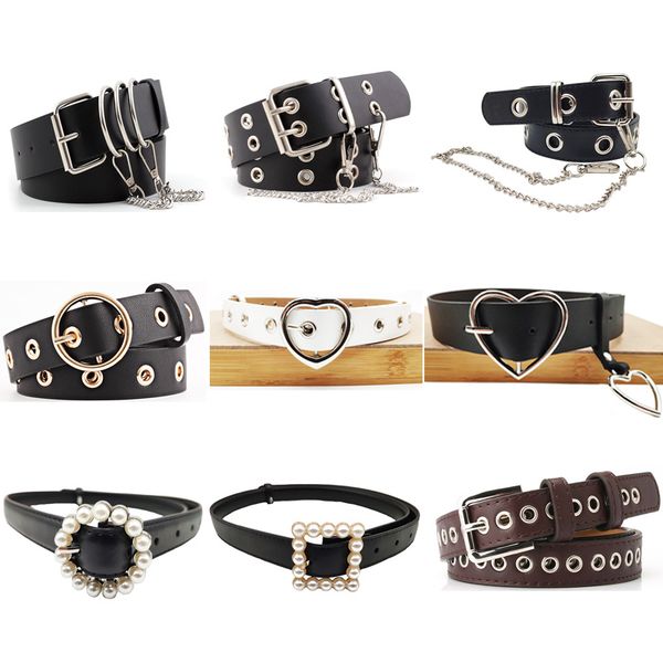 

bla 2020 new women's punk chain belt single and double hole faux leather alloy belt personality wild decorative belts, Black;brown