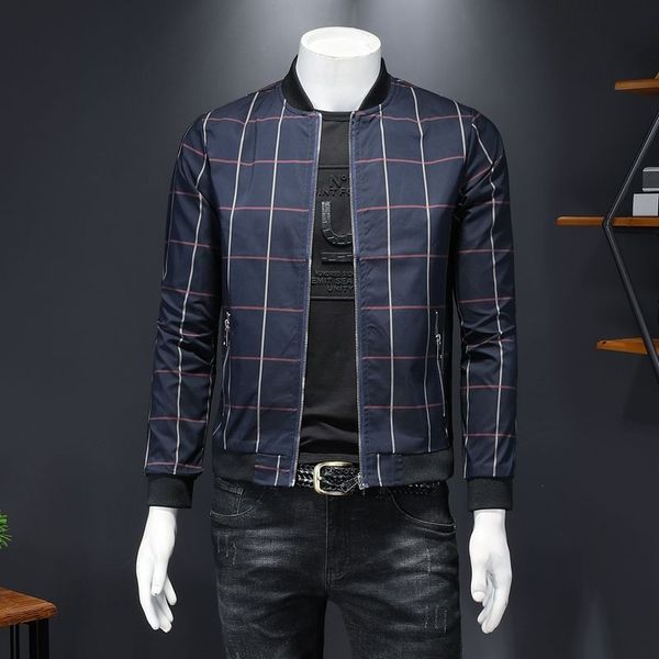

2020 new mens jacket baseball collar youth slim fit men s casual black lattic youth male designer cloth, Black;brown