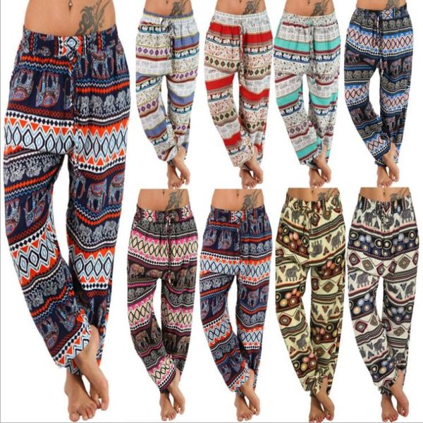 Feminino Designs calças perna larga printting Harem Pants bolso Casaul soltas Harem Pants Mulheres calças Sports Yoga reta calças LSK1260