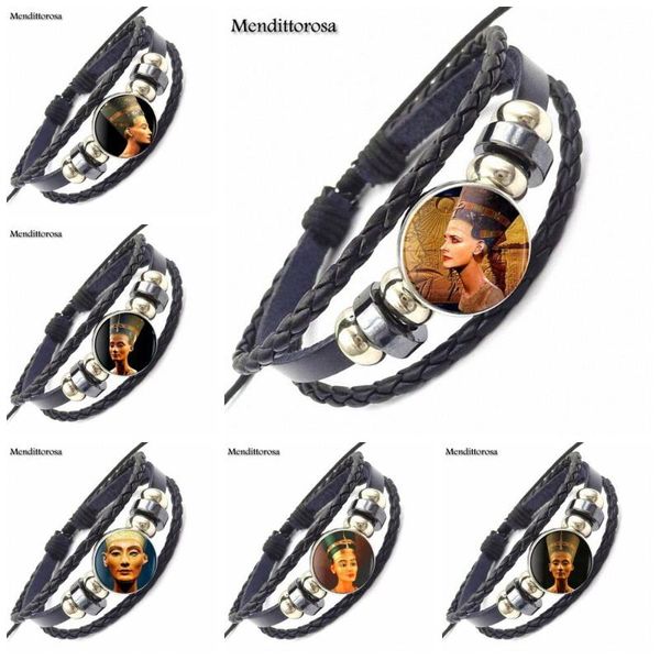 

charm bracelets ej glaze nefertiti ladies glass black leather bracelet bangle women statement handmade maxi for lovers girl friend gift, Golden;silver