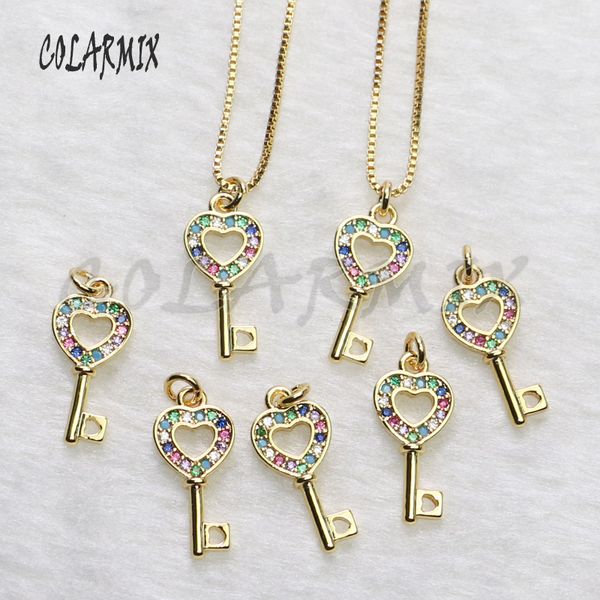 

12pcs tiny cute key shape zircon pendant necklace wholesale jewelry gold color fashion necklace for jewelry gift for lady 5463, Silver
