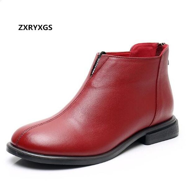 

boots zxryxgs cowhide spring autumn women shoes flat plus size fashion wild winter warm ankle, Black