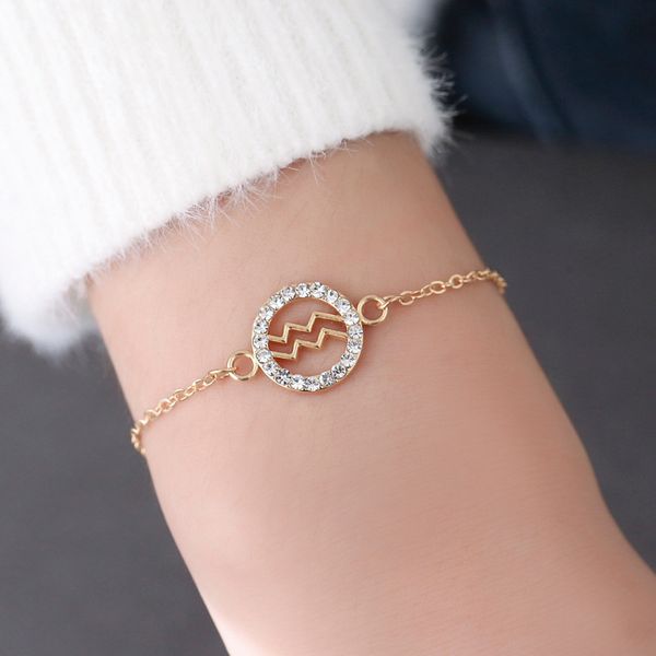 

modyle 12 constellation zodiac sign gold color chain bracelet leo cancer virgo libra zircon jewelry punk men and women bracelet, Black