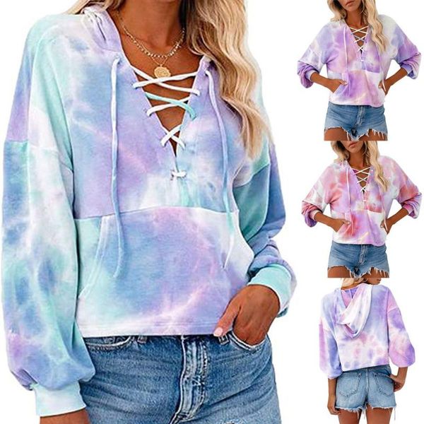 

women's hoodies & sweatshirts tie dyed hoodie women oversized hooide tie-dye shirt printed long sleeve hallow out pullover hooded draws, Black