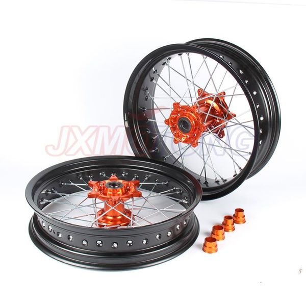

3.5/5.0*17" supermotard wheels for sxf exc-r xc-f sx exc 300 450 125 250 350 530 2003-2020 2008 2007 orange hub black rim
