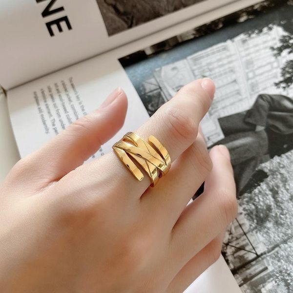 

18k gold 1pc authentic s925 sterling silver jewelry criss cross long rings adjust women's tlj1331, Golden;silver