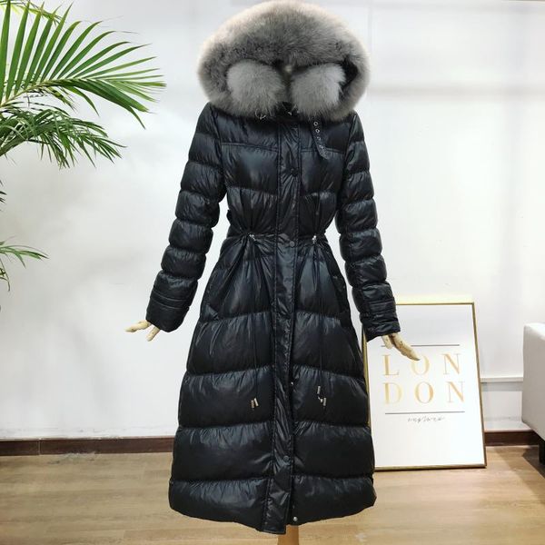 

2020 new women's long winter jacket faux fur collar puffer jacket parkas female warm winter duck down coat mujer chaqueta, Black