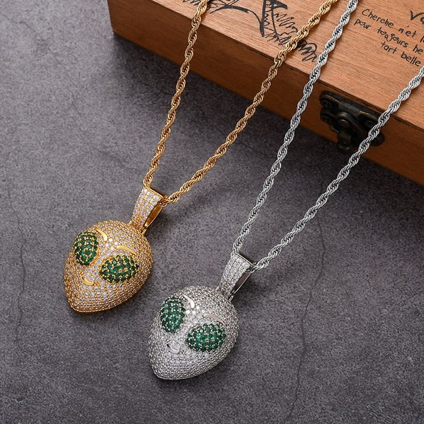 

pendant necklaces hip hop micro paved cubic zirconia bling iced out alien pendants necklace for men rapper jewelry drop, Silver