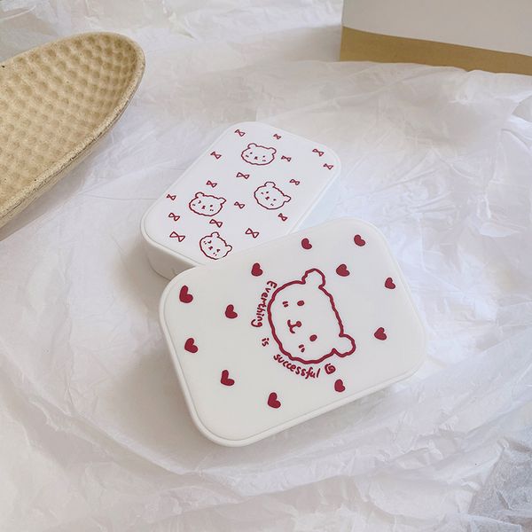 

stick figure bear contact lens case with mirror ins 2 double boxes beauty lens case contact storage box gift, Silver