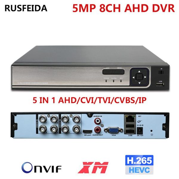 

rusfeida 5 in 1 ahd dvr 8ch 5mp h.265+ face detection digital video recorder onvif xmeye p2p wifi 3g hdmi vga cctv system, Black;white