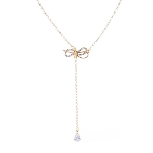 

bowknot tassel rhinestone pendant necklace for women party jewelry clavicle aesthetic choker christmas gift dropshipping, Silver