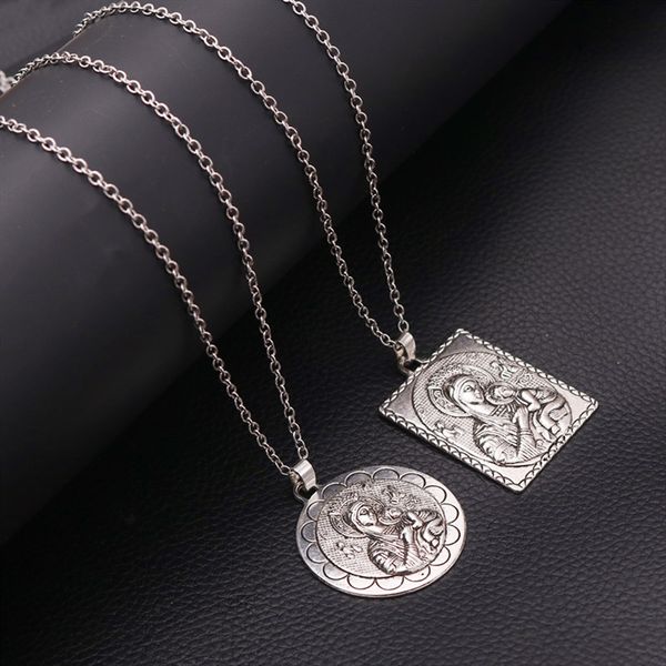 

1pcs christian virgin mary jesus relief image charms stainless steel necklace retro jewelry handmade gift for men and women a499, Silver